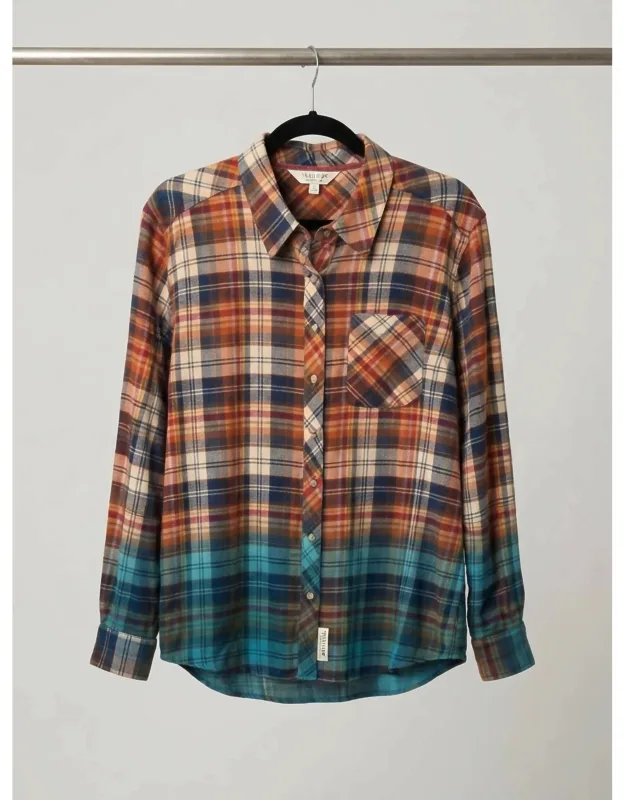 Dip Dyed Ruched Sleeve Button Up Top