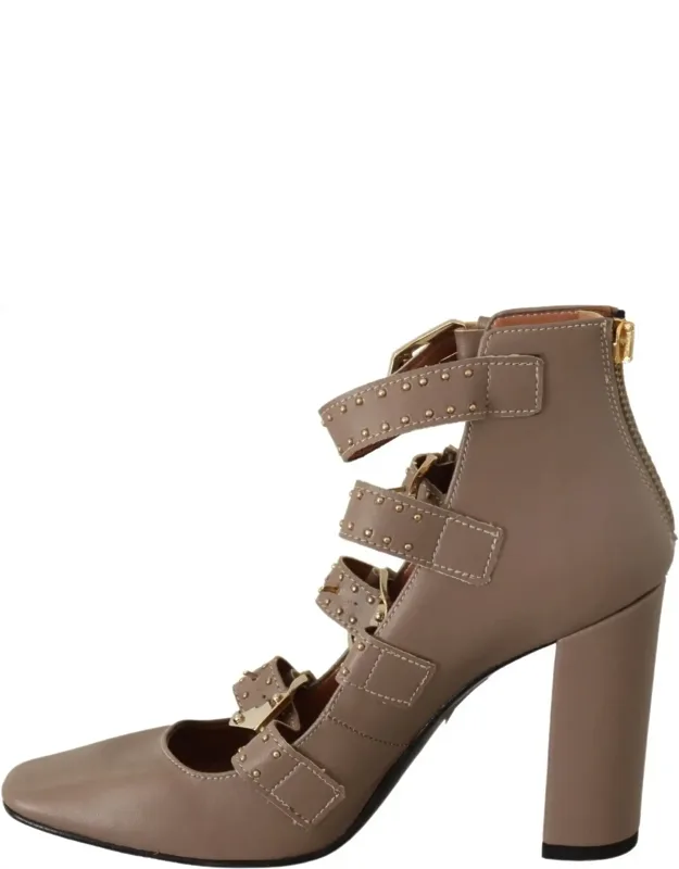 Leather Block Heel Buckle Pumps