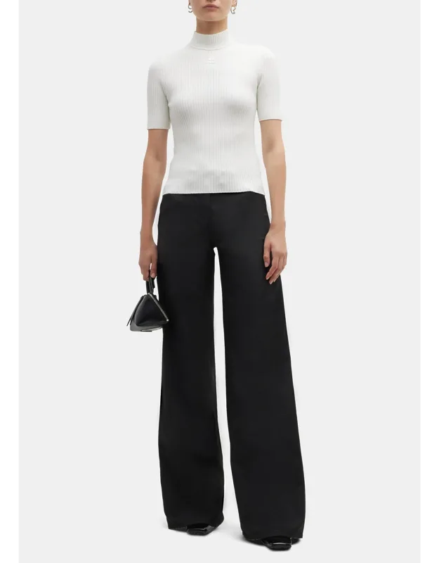 Mock-neck Short-sleeve Rib Pullover
