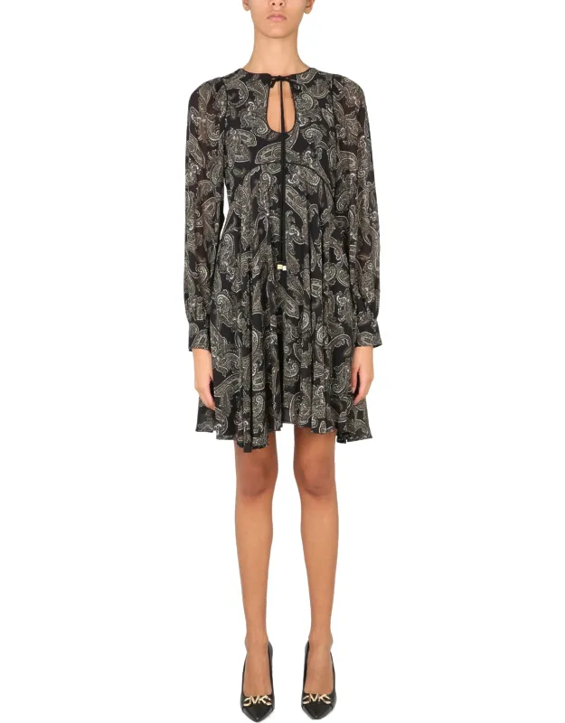 Mini Dress With Adjustable Front Closure And Paisley Print