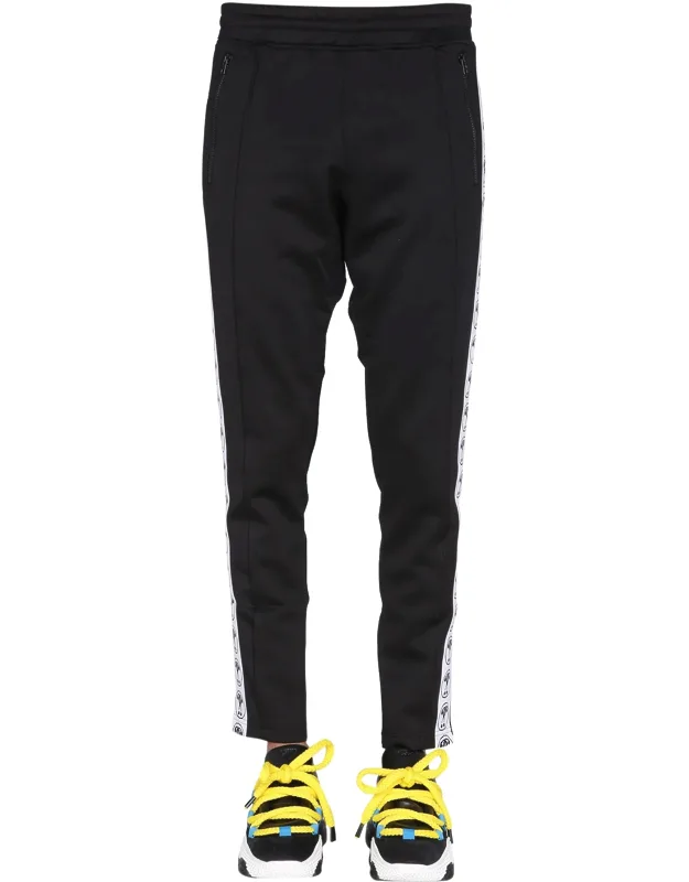 Jogging Pants With Side Zippers And Jacquard Logo