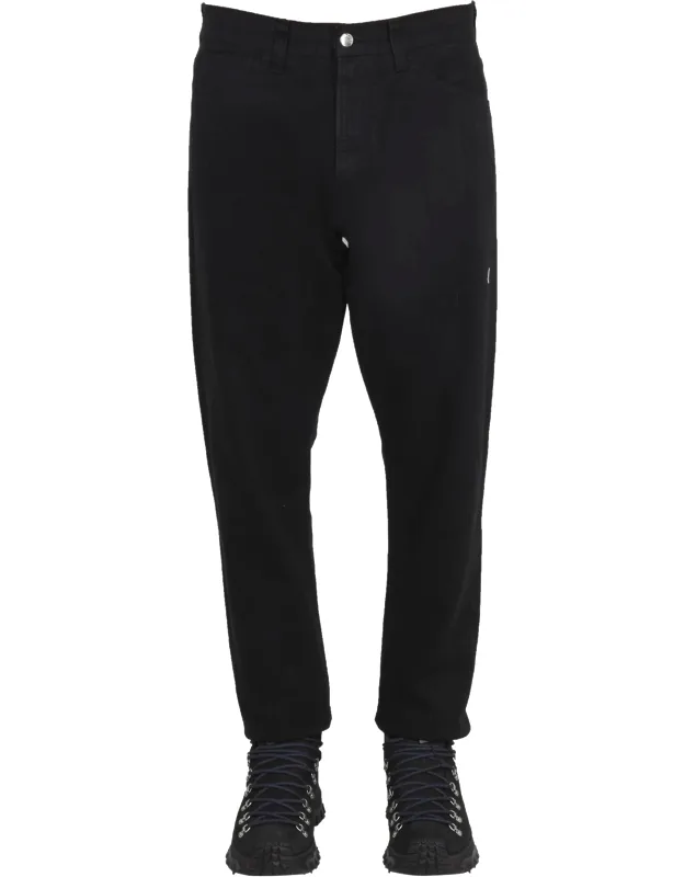 Cotton Denim Jeans With Zipper And Button Closure And Embroidered Logo