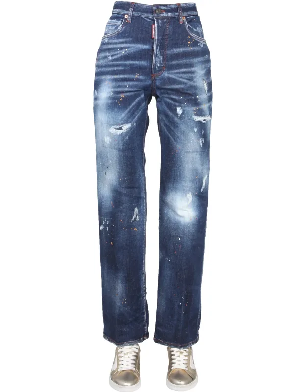 _dsquared Jeans Roadie With Button Closure And Destroyed Details_