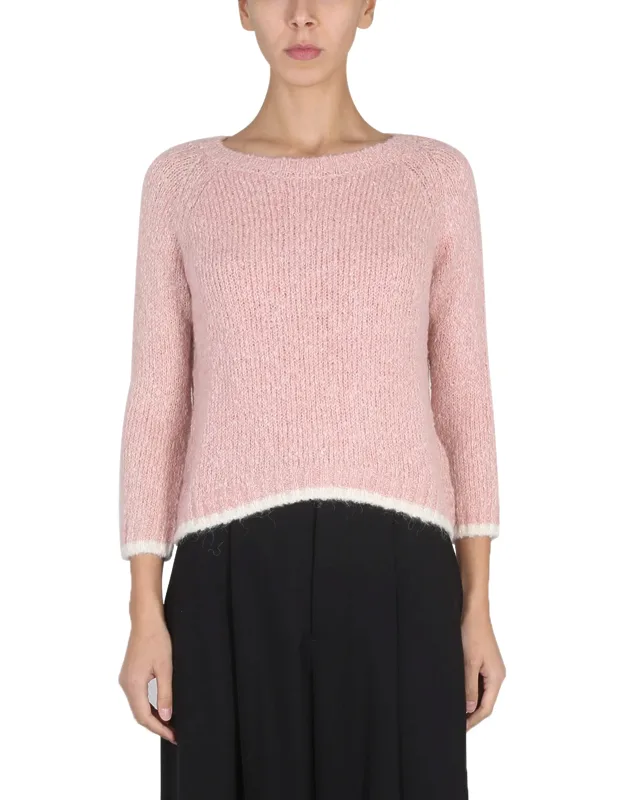 Aspesi Alpaca Blend Sweater Round Neckline, Contrasting Edges