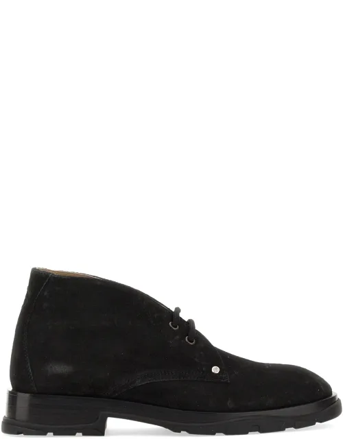 Suede Boot With 3 Cm Heel And Tubular Lace Up Closure