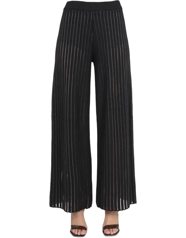 Wide Leg Pants With Elastic Waistband And Perforated Lined Interior