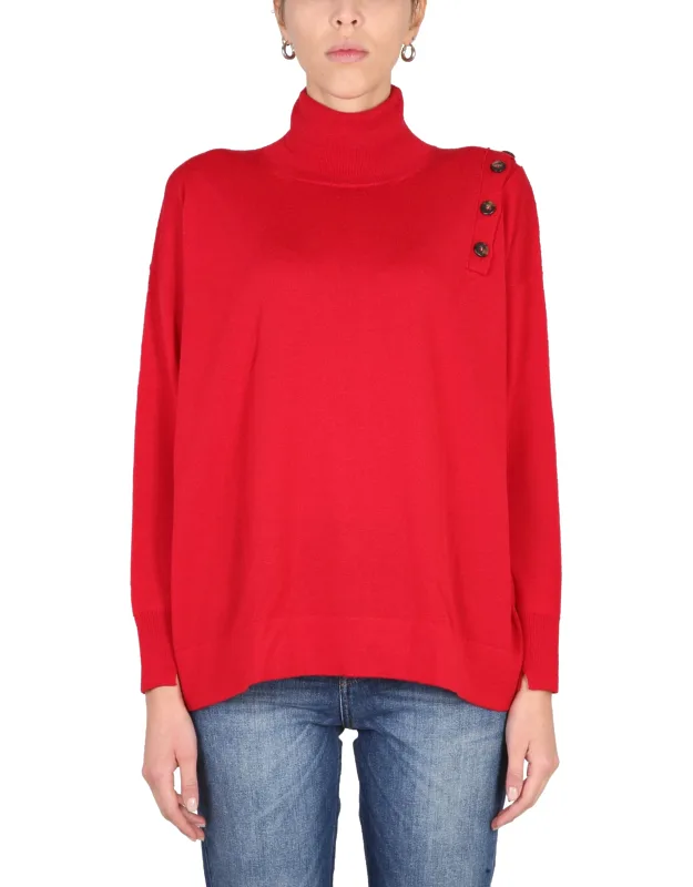 _turtleneck Shirt With High Neck And Shoulder Button Detail_