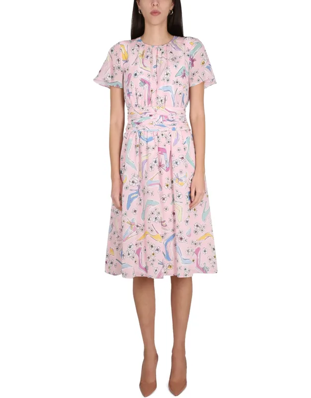"heels And Flowers Dress With Concealed Zipper Closure And All Over Print"