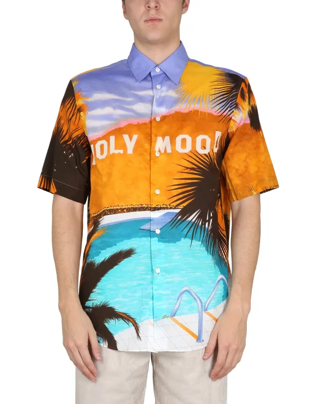 _etoro California Print Shirt With Pointed Collar And Front Button Closure_