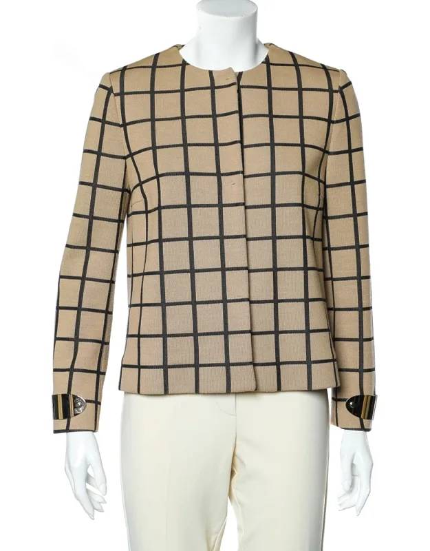 Windowpane Patterned Knit Button Front Cardigan
