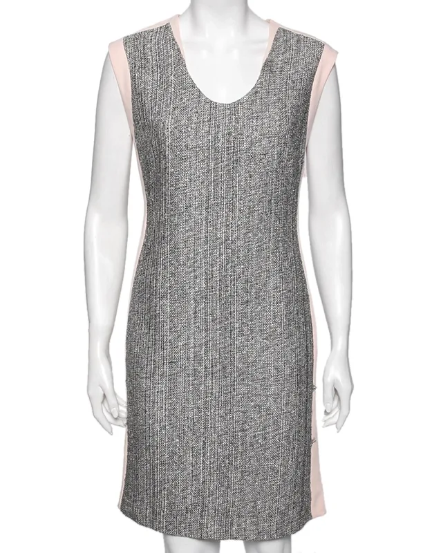 Colorblock Crepe & Tweed Paneled Dress