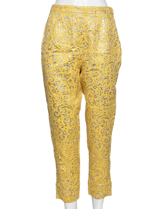 Lurex Floral Jacquard Cropped Pants