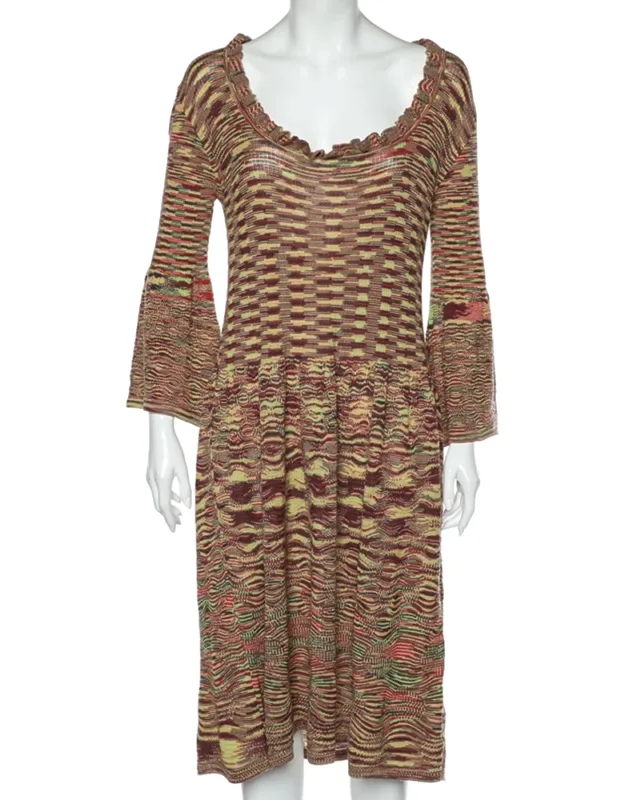 Multicolor Patterned Wool Knit Midi Dress