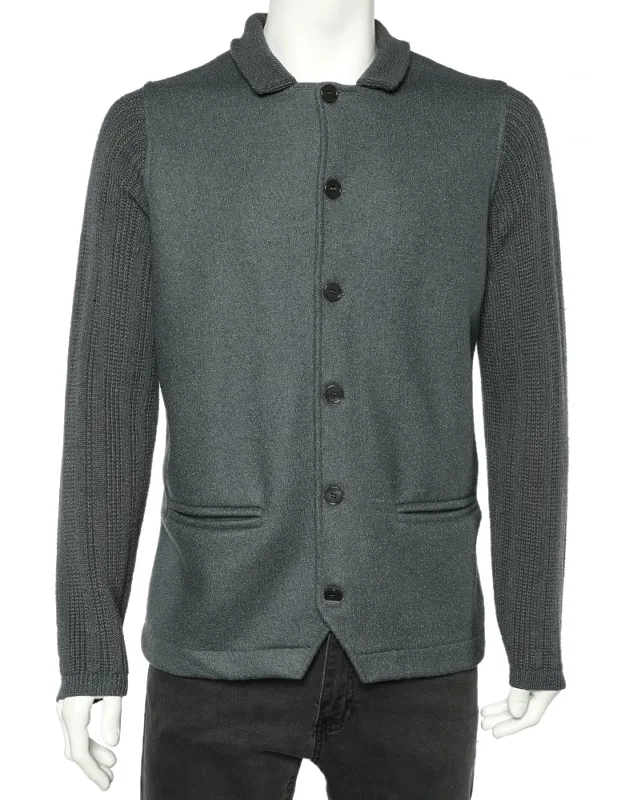 Wool & Knit Sleeve Detail Button Front Jacket