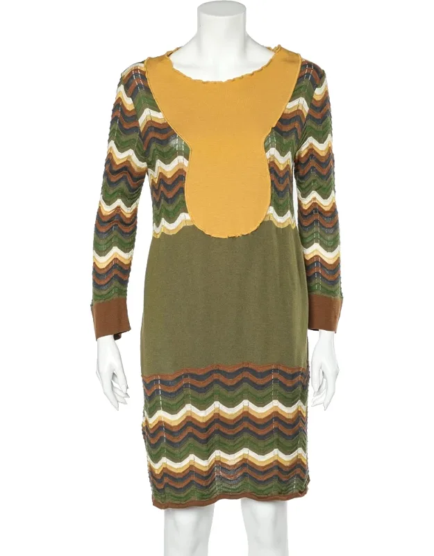 Multicolor Patterned Wool Knit Mini Dress