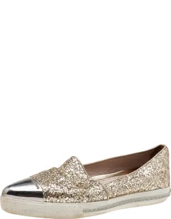 Gold Glitter And Metal Cap Toe Slip On Sneakers