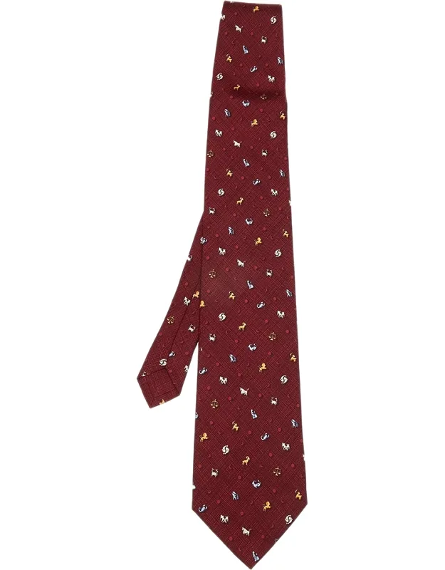 Vintage Zodiac Print Silk Tie