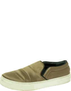 Olive Green Satin Slip On Sneakers
