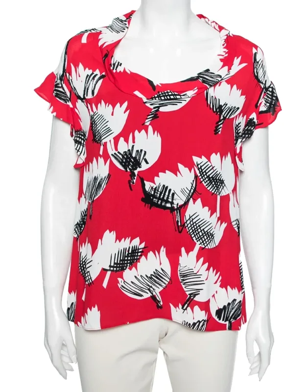 Printed Crepe Ruffle Cap Sleeve Top