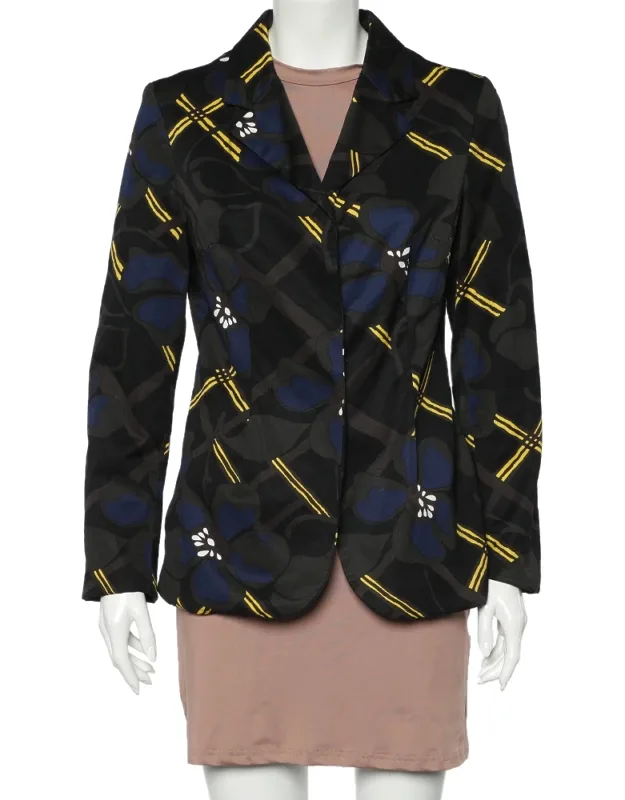 Multicolor Printed Cotton Button Front Blazer