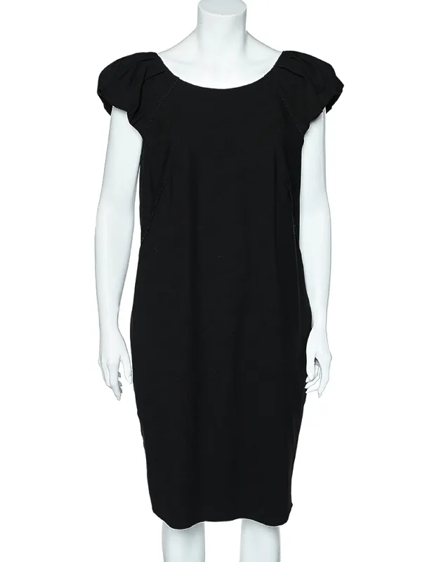 Wool Crepe Pleated Sleeve Midi Dress