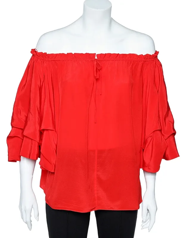 Silk Off Shoulder Ruffled Top