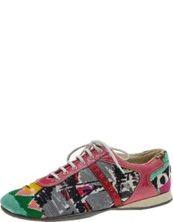 Multicolor Fabric And Patent Leather Low Top Sneakers