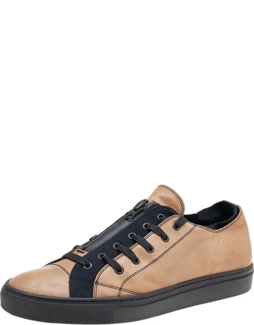 Leather And Canvas Zip Detail Low Top Sneakers