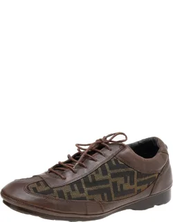 Leather And Zucca Canvas Low Top Sneakers