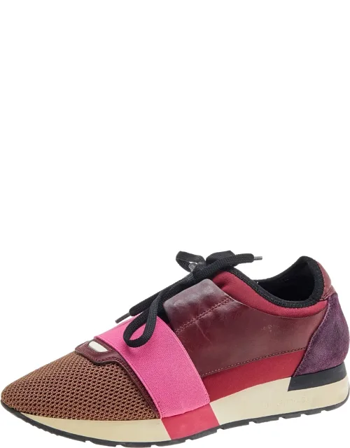 Multicolor Leather And Mesh Race Runner Low Top Sneakers With Covered Toes And Strap Detailing
