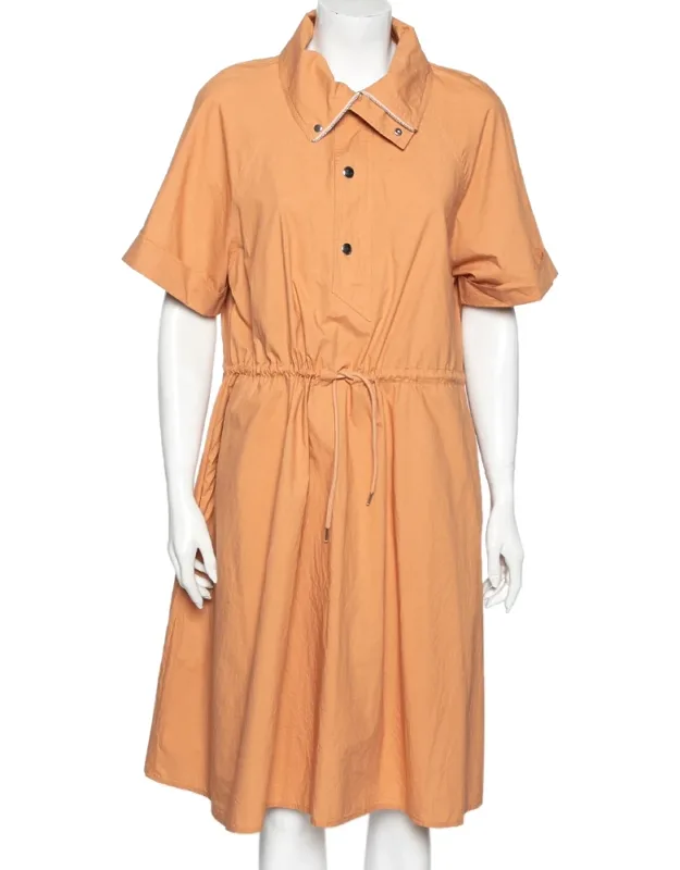 Cotton Drawstring Waist Tie Detail Shirt Dress