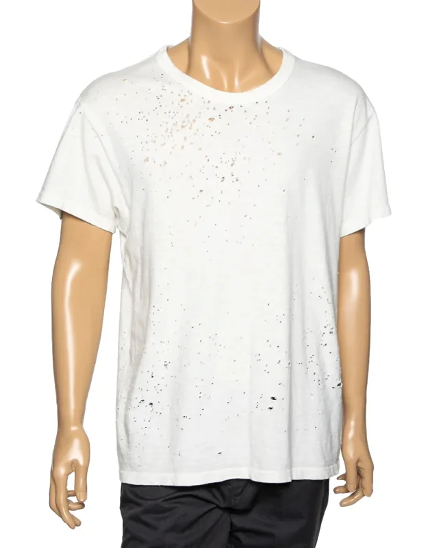 Distressed Cotton Crew Neck T-shirt