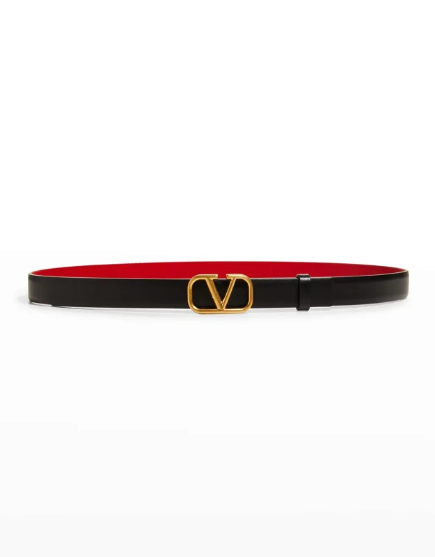 Vlogo Leather Belt, Golden Buckle, Calfskin Leather
