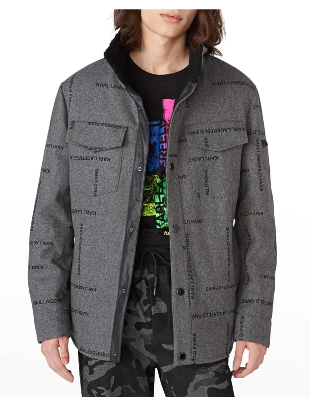 Sherpa-lined Logo Shirt Jacket