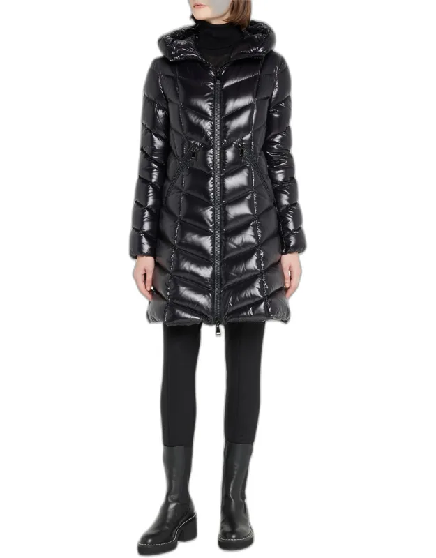 Puffer Coat With Hooded Collar And Two-way Zip Front