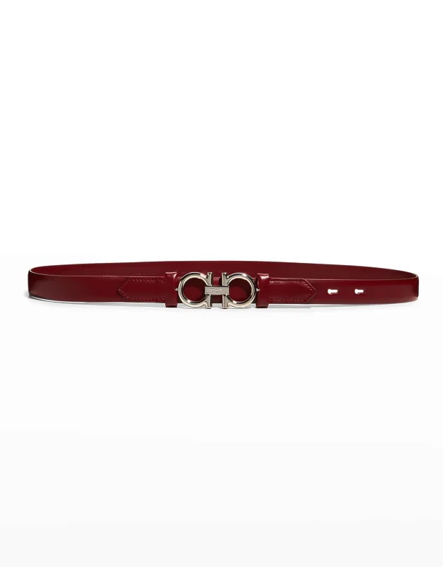 Gancini-buckle Reversible Leather Belt