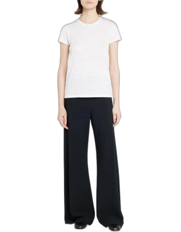 _stretch Linen Crewneck Tee With Relaxed Fit And Pullover Style_