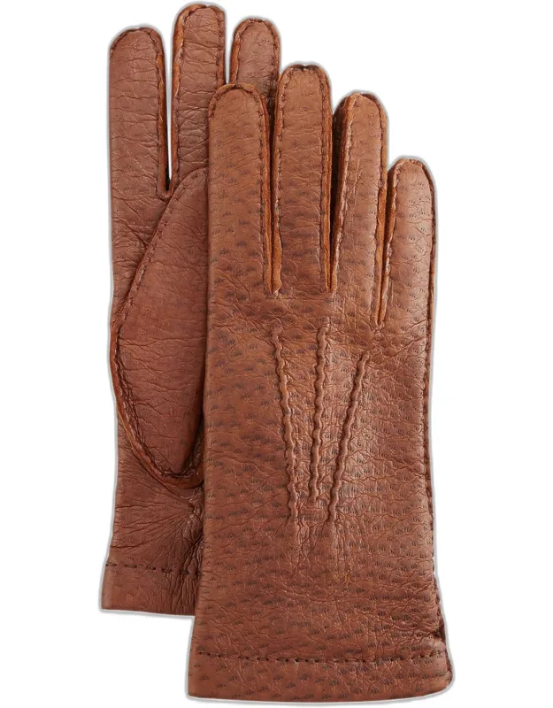 Peccary Hand-sewn Leather Cashmere-lined Gloves