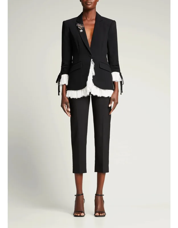 Blazer W/ Lace And Jeweled Brooches