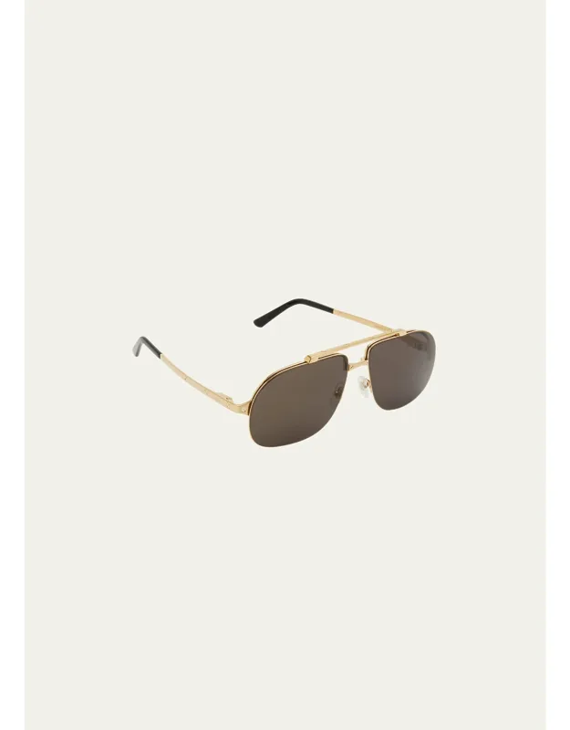 Metal Double-bridge Aviator Sunglasses With Gold-tone Hardware And Adjustable Nose Pads