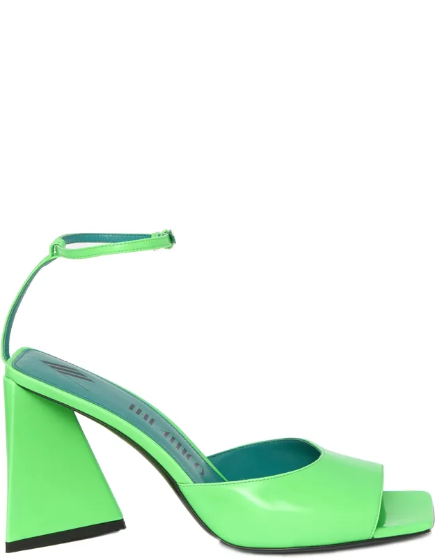 Green Piper Sandals With Adjustable Ankle Strap And Pyramid Heel