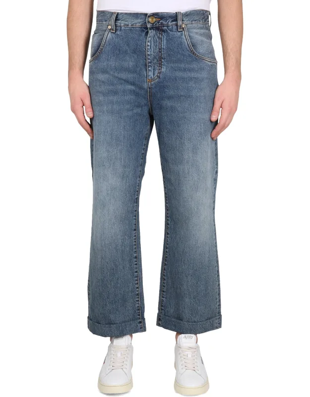 Five Pocket Jeans With Button Closure And Belt Loops