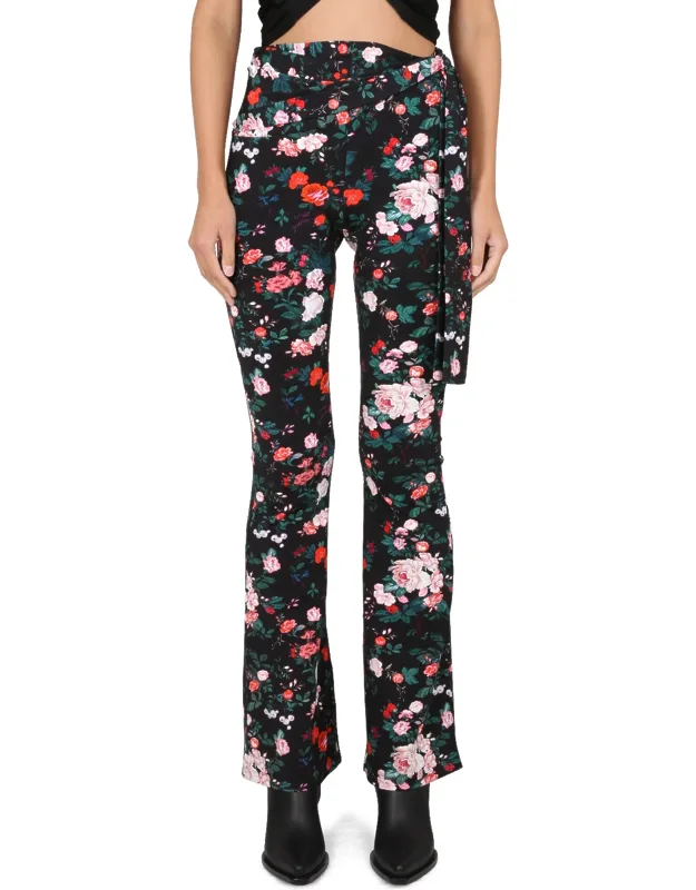 Slim Fit Pants With Concealed Zipper Closure And Floral Print