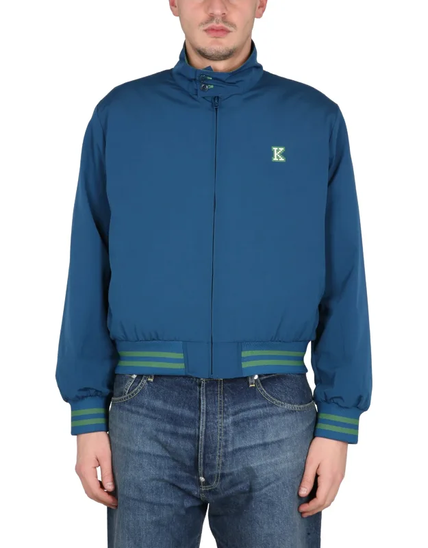 Harrington Jacket With Front Zipper Closure And Chest Logo Pixel Print