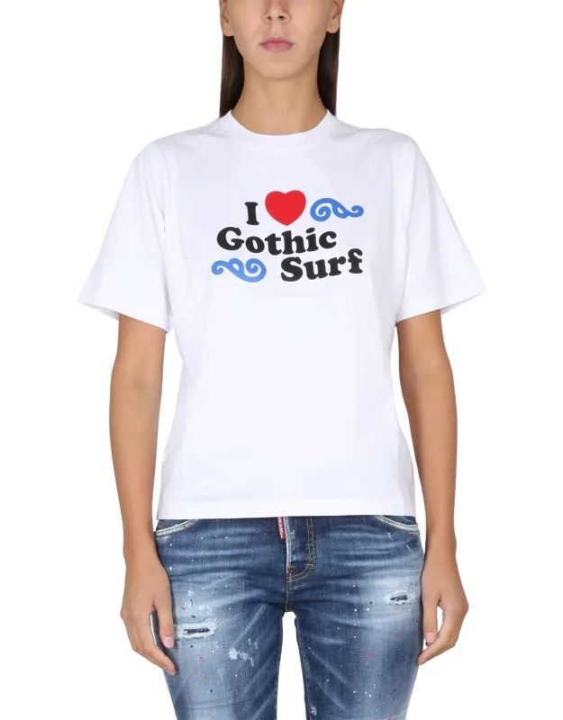 T-shirt With Crowling Logo Print And 100% Cotton