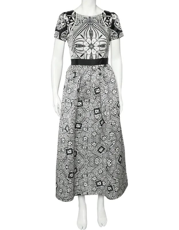 Monochrome Printed Sateen Maxi Dress