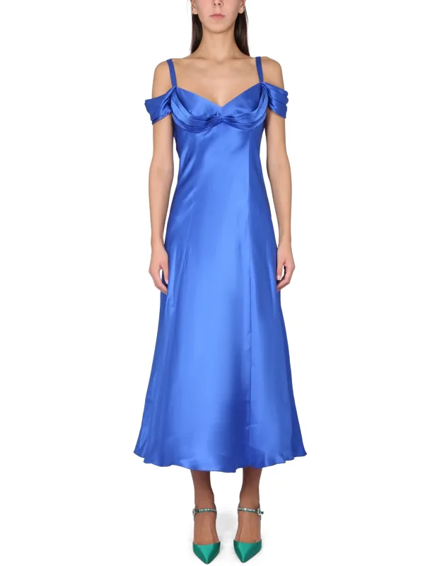 Off-the-shoulder Dress With V Neck And Pleats