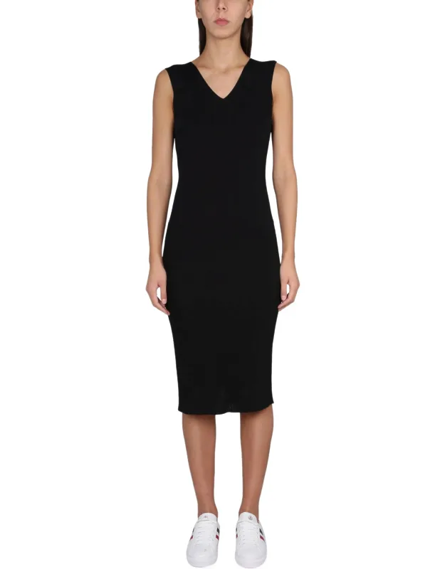 Knit Dress With V Neck And Logo Detail