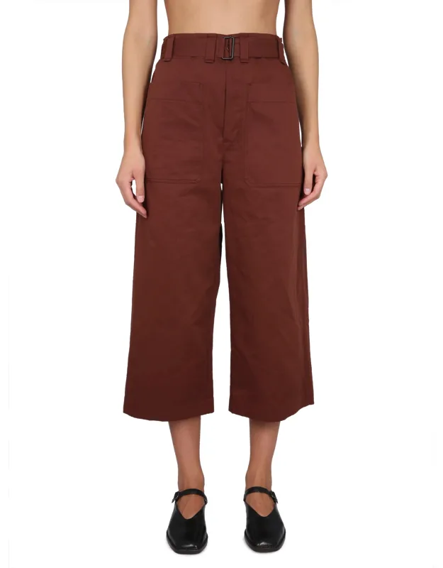 _lemaire Cropped Pants With Adjustable Waist Belt And Two Front Pockets_