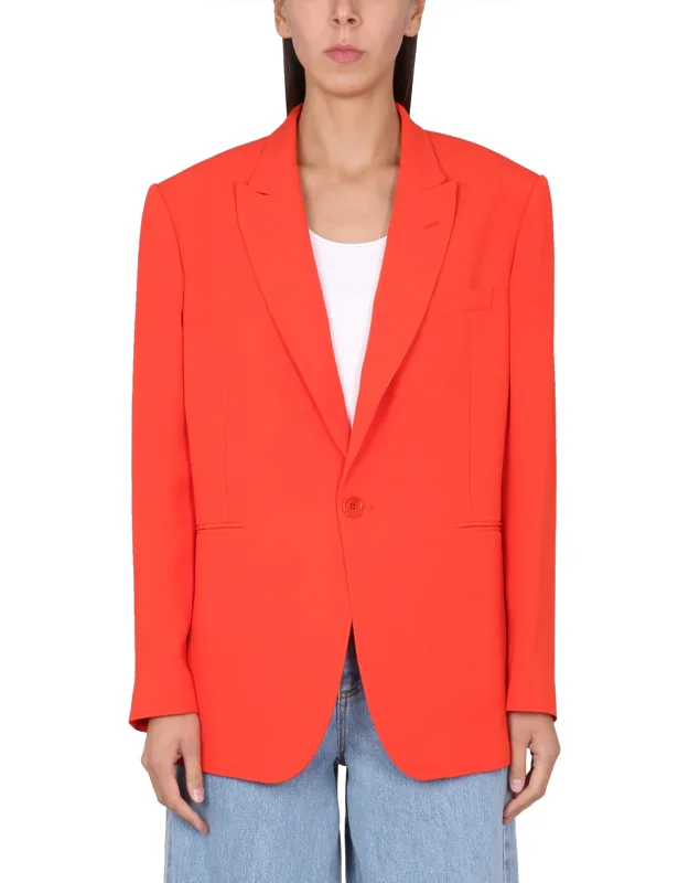 Single-breasted Blazer With Peaked Lapels And Button Closure